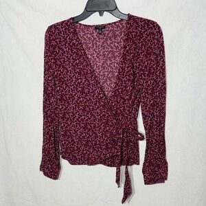 Talbots Burgundy Floral Wrap Blouse